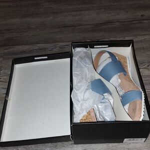 mysoft Womens Wooden grain  wedged Open Toe Chunky Heel Sandals  Sz 9 NWB